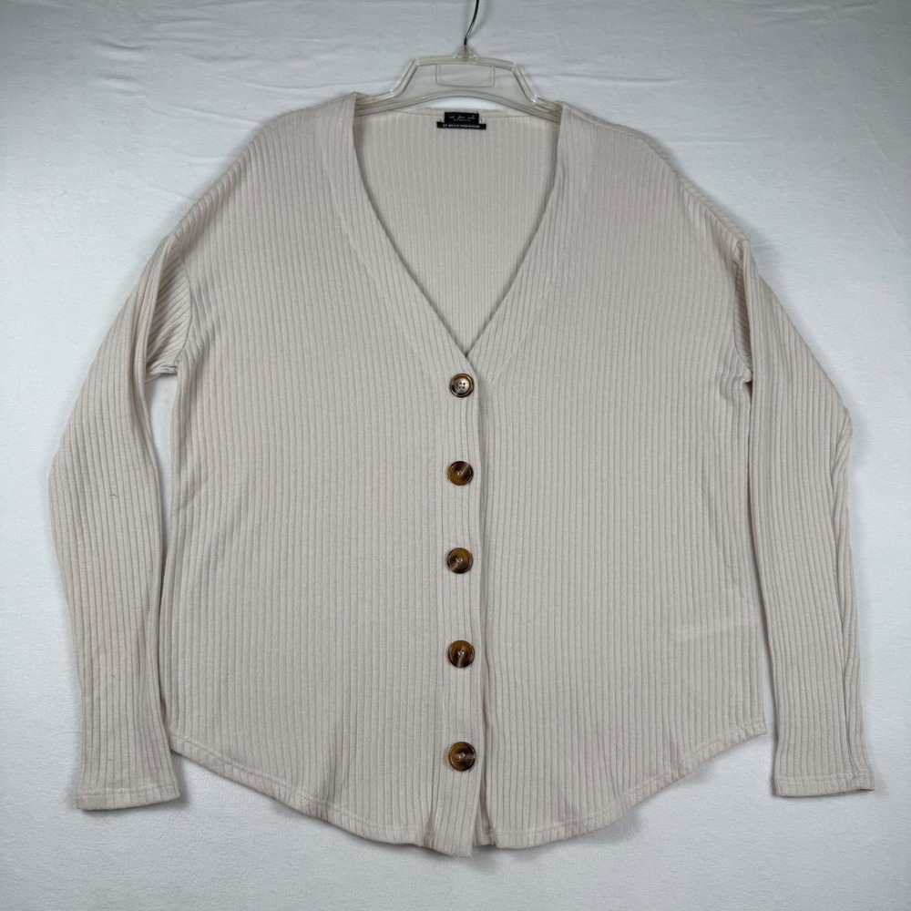 Out From Under‎ Ribbed Cardigan S Cream Minimalist Soft Girl V-Neck Button Front